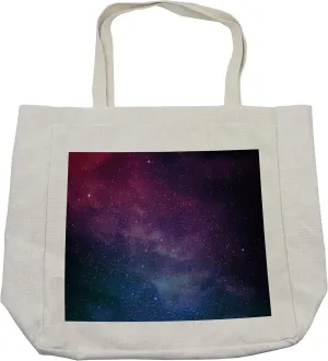 Lunarable Star Shopping Bag, Universe Filled with Stars Nebula and Galaxy Cassiopeia Interstellar Astronomy, Eco-Friendly Reusable Bag for Groceries Beach and More, 15.5" X 14.5", Cream