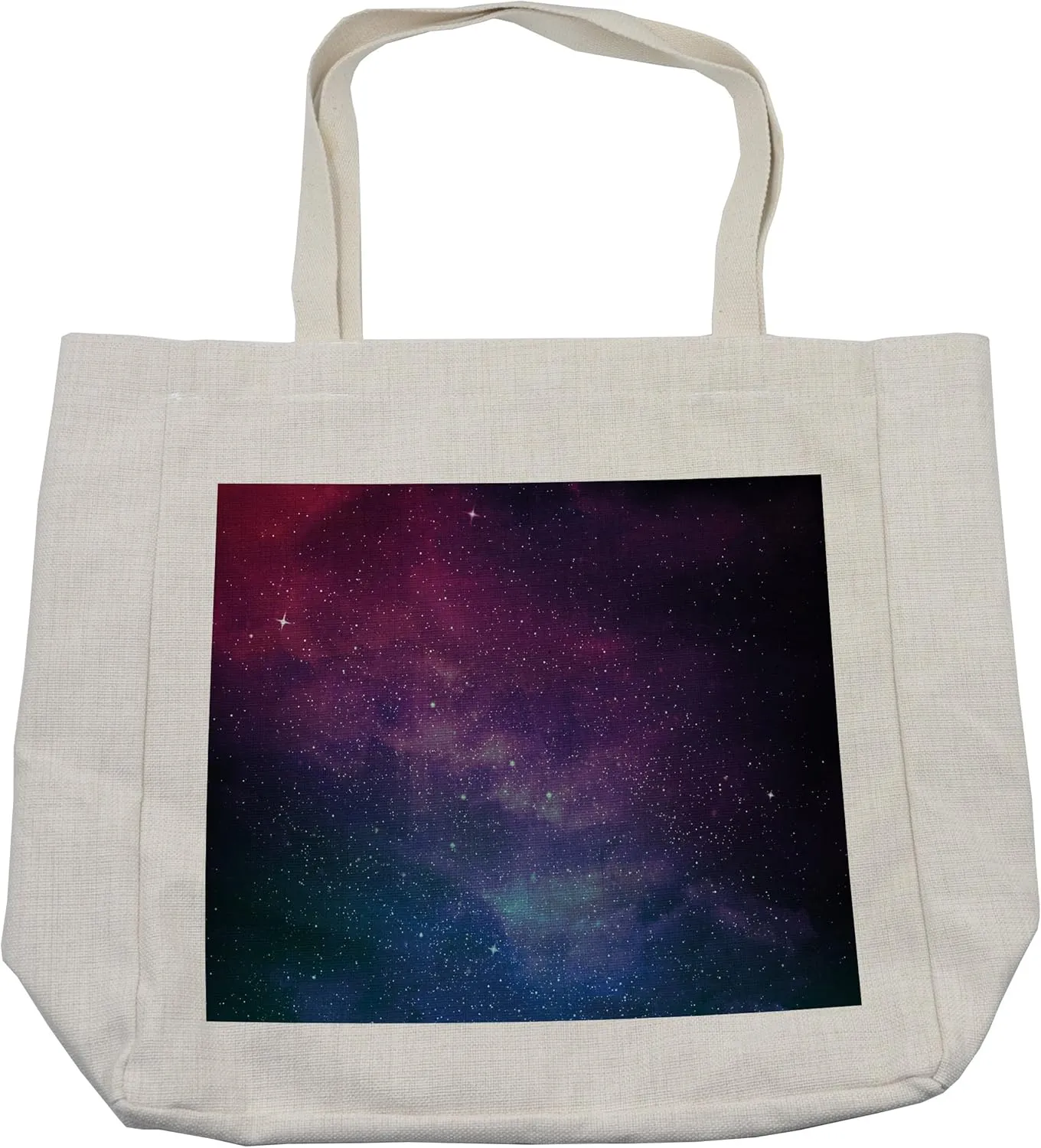 Lunarable Star Shopping Bag, Universe Filled with Stars Nebula and Galaxy Cassiopeia Interstellar Astronomy, Eco-Friendly Reusable Bag for Groceries Beach and More, 15.5" X 14.5", Cream