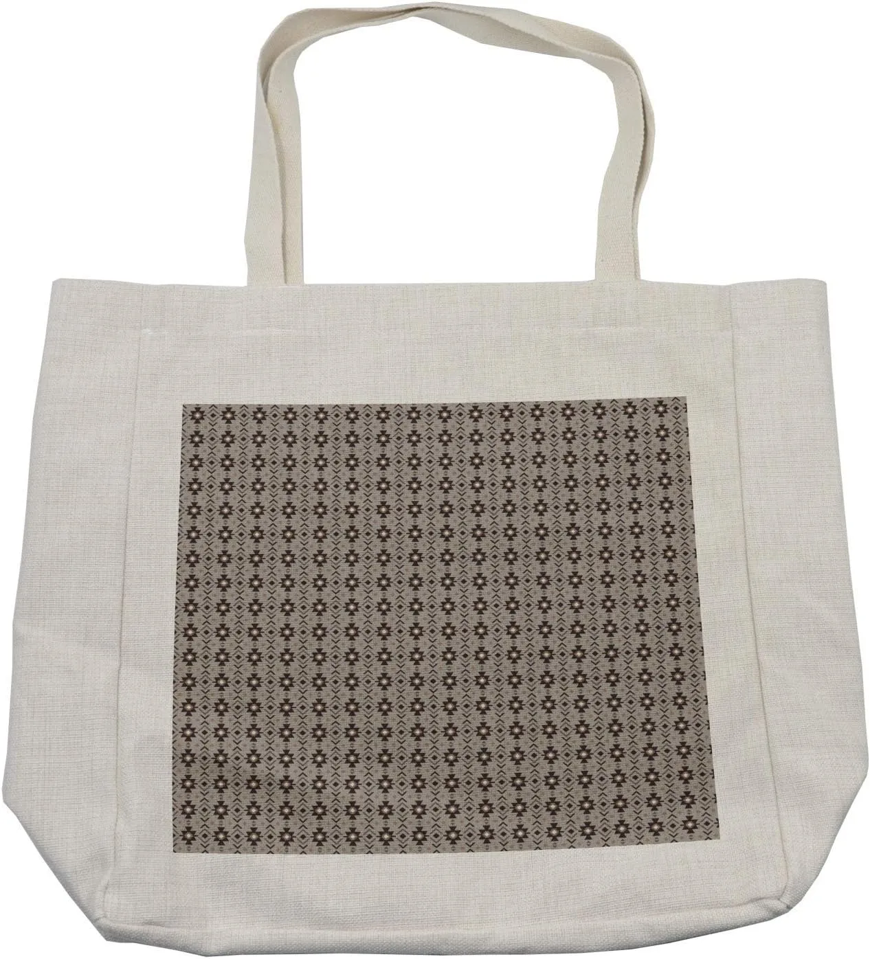 Lunarable Tribal Shopping Bag, Cultural Continuing Motifs Geometric Mini Elements in Earth Tones, Eco-Friendly Reusable Bag for Groceries Beach and More, 15.5" X 14.5", Cream