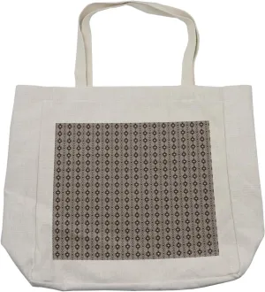 Lunarable Tribal Shopping Bag, Cultural Continuing Motifs Geometric Mini Elements in Earth Tones, Eco-Friendly Reusable Bag for Groceries Beach and More, 15.5" X 14.5", Cream