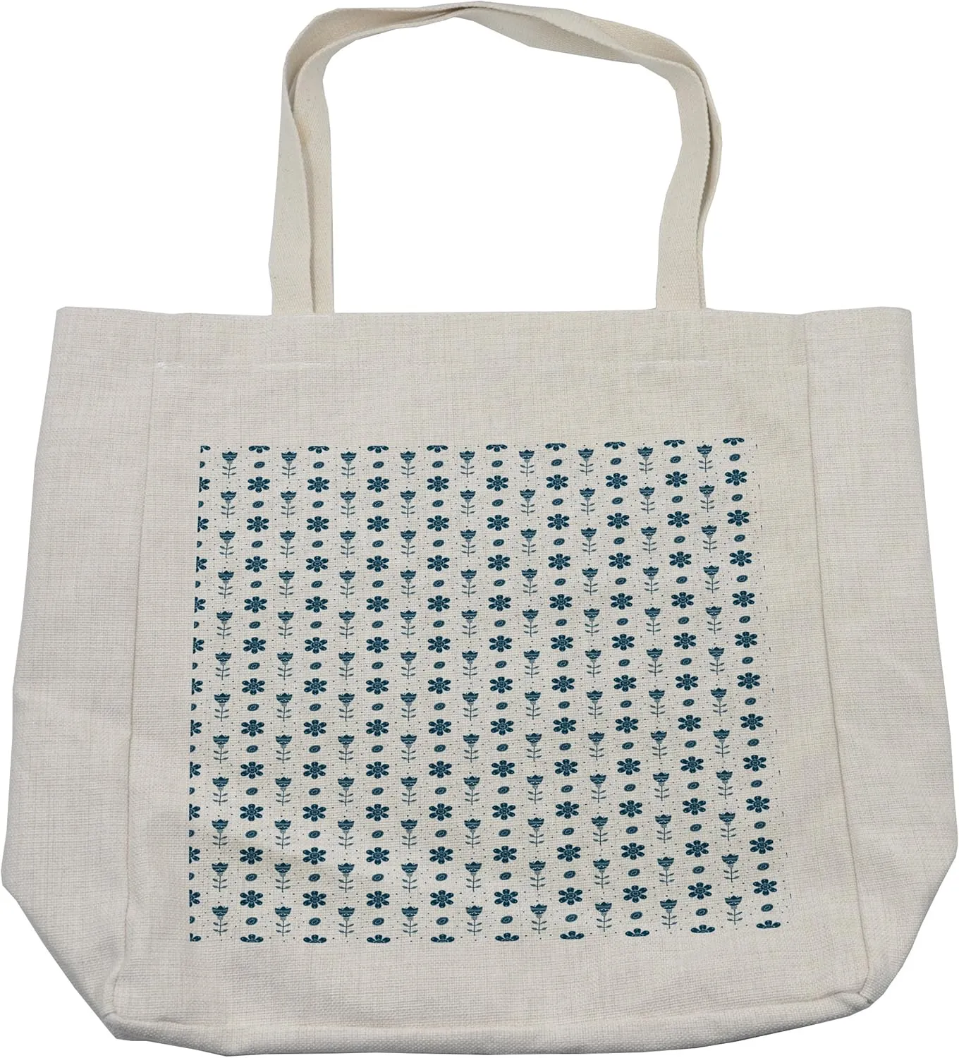 Lunarable Tulip Shopping Bag, Prehistoric Simple Hand-drawn Flowers as Tulips and Daisies with Small Dots, Eco-Friendly Reusable Bag for Groceries Beach and More, 15.5" X 14.5", Cream