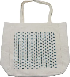 Lunarable Tulip Shopping Bag, Prehistoric Simple Hand-drawn Flowers as Tulips and Daisies with Small Dots, Eco-Friendly Reusable Bag for Groceries Beach and More, 15.5" X 14.5", Cream