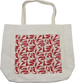 Lunarable Vegetables Shopping Bag, Vibrant Red Pepper Cook Food Nourishment Dinner Spicy Raw Harvest Kitchen Design, Eco-Friendly Reusable Bag for Groceries Beach and More, 15.5" X 14.5", Cream