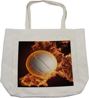 Lunarable Volleyball Shopping Bag, White Ball Competitive Sports Excitement Passion Fun Games, Eco-Friendly Reusable Bag for Groceries Beach and More, 15.5" X 14.5", Redwood Orange White