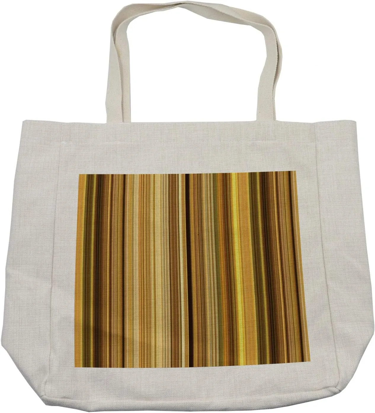 Lunarable Yellow and Brown Shopping Bag, Abstract Earthen Toned Vertical Lines Band with Blurry Effect, Eco-Friendly Reusable Bag for Groceries Beach and More, 15.5" X 14.5", Cream