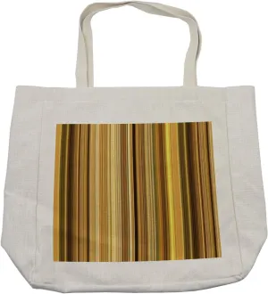 Lunarable Yellow and Brown Shopping Bag, Abstract Earthen Toned Vertical Lines Band with Blurry Effect, Eco-Friendly Reusable Bag for Groceries Beach and More, 15.5" X 14.5", Cream