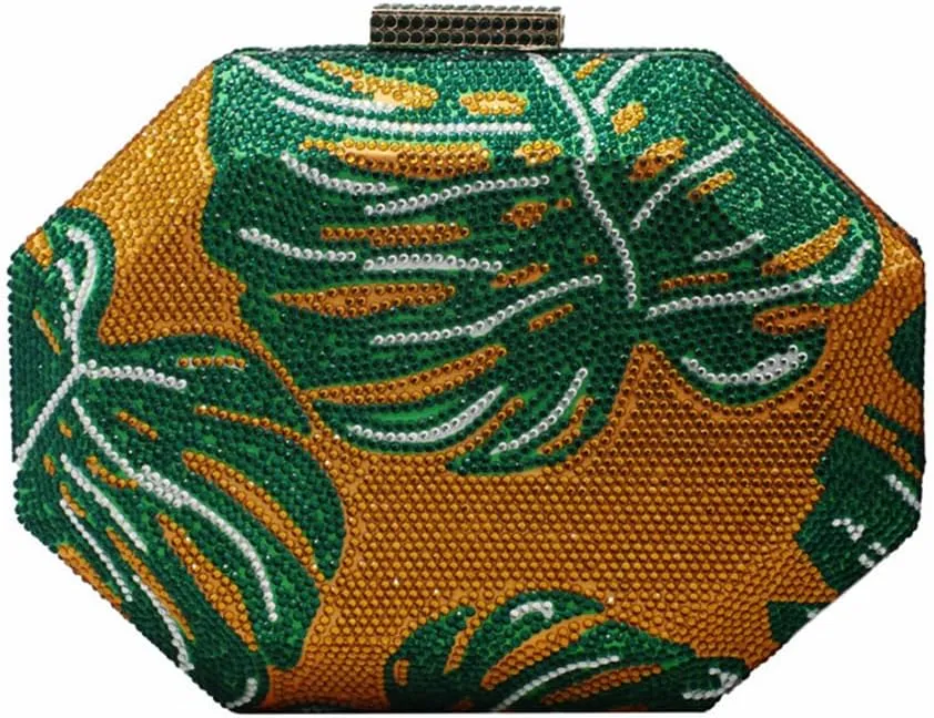 Luxury Boho Crystal Evening Bags Ladies Plam Leaf Diamond Dinner Bag Rhinestones Box Clutch for Party Prom Cocktail