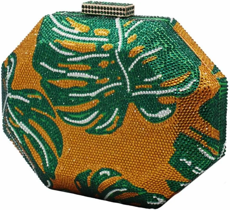 Luxury Boho Crystal Evening Bags Ladies Plam Leaf Diamond Dinner Bag Rhinestones Box Clutch for Party Prom Cocktail