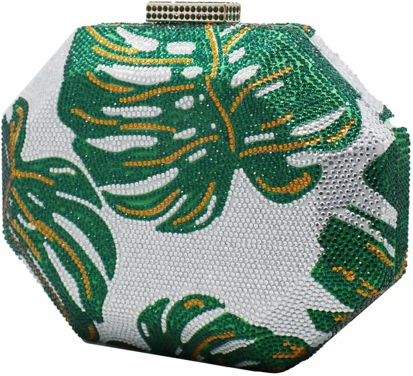 Luxury Boho Crystal Evening Bags Ladies Plam Leaf Diamond Dinner Bag Rhinestones Box Clutch for Party Prom Cocktail