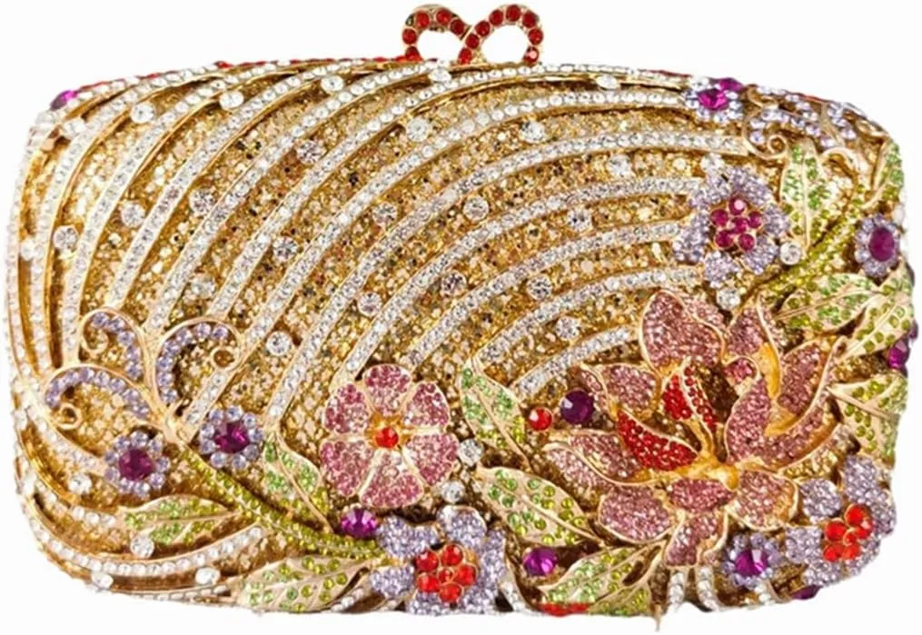 Luxury Crystal Clutch Purse for Women Rhinestone Handbag Formal Party Evening Bag Sparkly Bridal Flower Purse