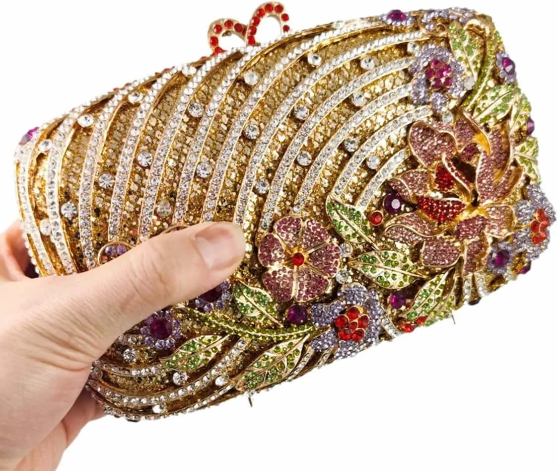 Luxury Crystal Clutch Purse for Women Rhinestone Handbag Formal Party Evening Bag Sparkly Bridal Flower Purse