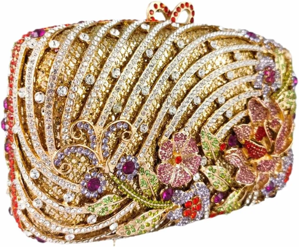 Luxury Crystal Clutch Purse for Women Rhinestone Handbag Formal Party Evening Bag Sparkly Bridal Flower Purse