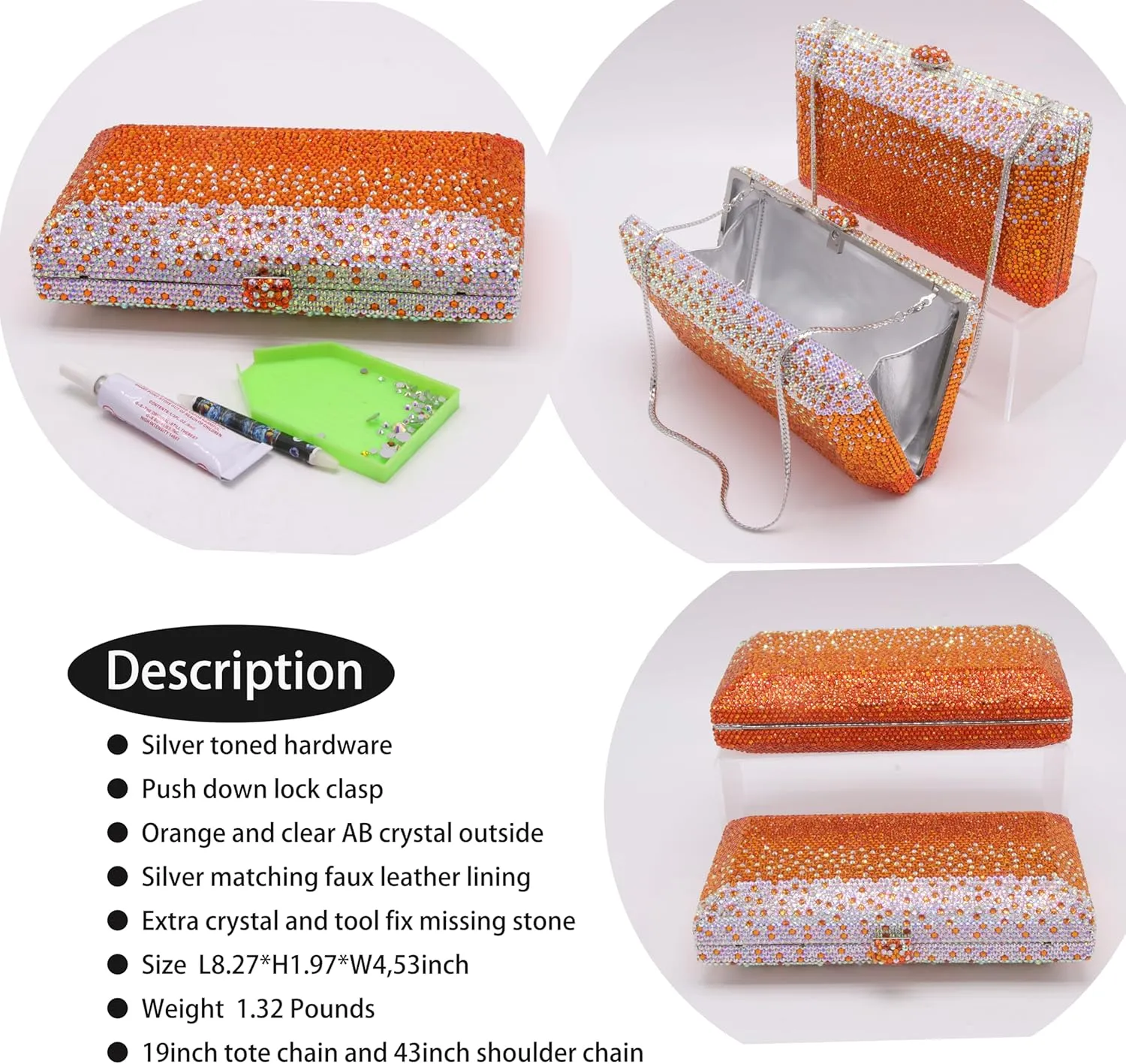 Luxury Crystal Clutch Purses for women Rhinestone Bride Wedding Party Evening Bag AB Stone Box Handbag for Prom Birthday