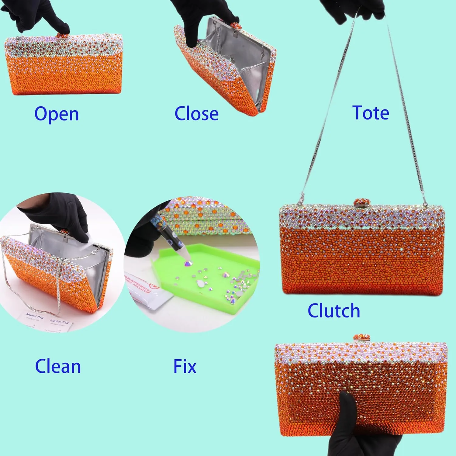 Luxury Crystal Clutch Purses for women Rhinestone Bride Wedding Party Evening Bag AB Stone Box Handbag for Prom Birthday