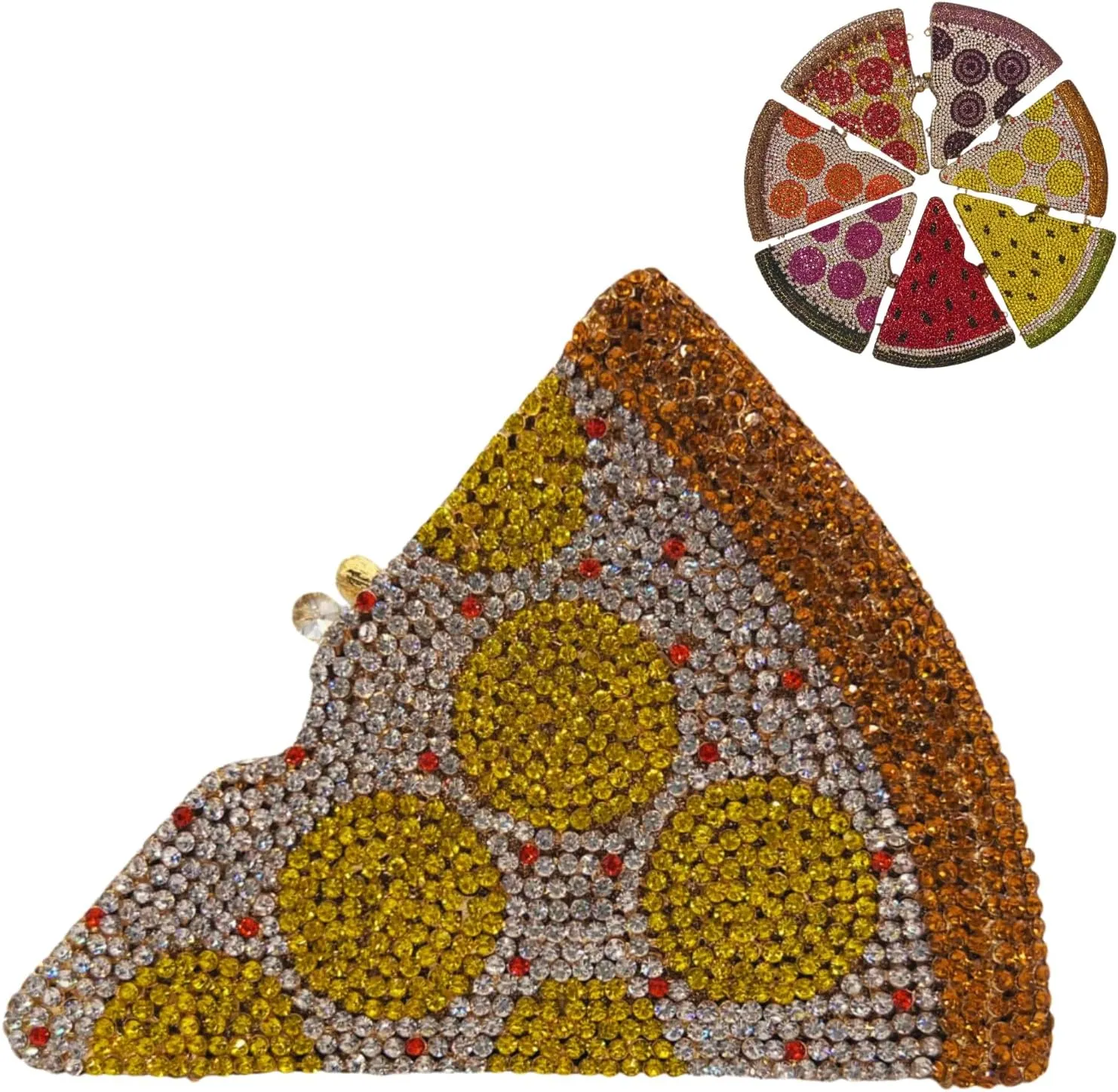 Luxury Novelty Pizza Shaped Rhinestone Evening Bag for Women Funny Pizza Crystal Clutch Purse for Party Prom