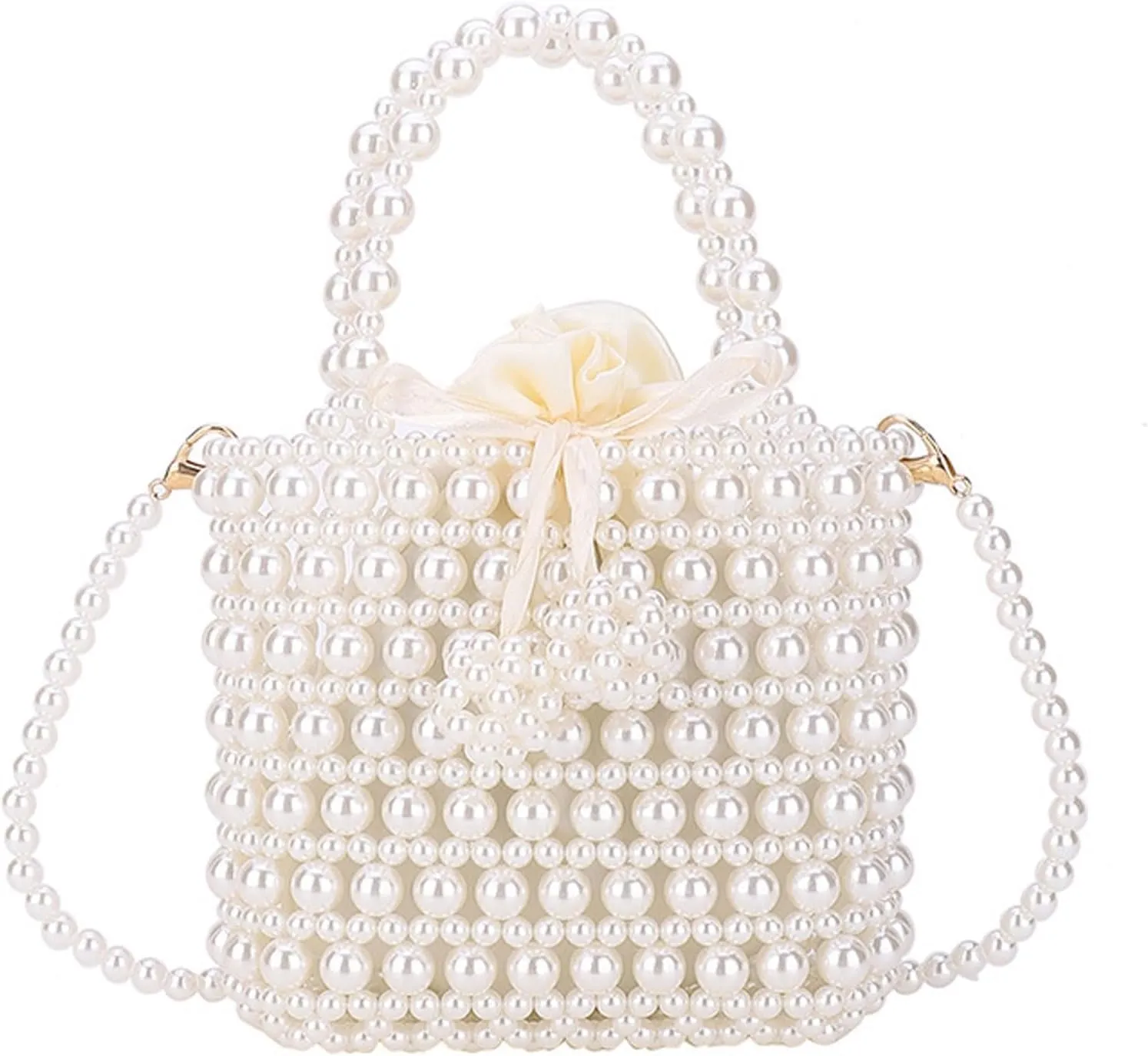 Luxury Pearl Bag Chain Bag Purse Evening Bags, Artificial Pearl Clutch Handmade Bags for Party Wedding Bridal Travel 02