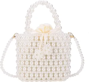 Luxury Pearl Bag Chain Bag Purse Evening Bags, Artificial Pearl Clutch Handmade Bags for Party Wedding Bridal Travel 02