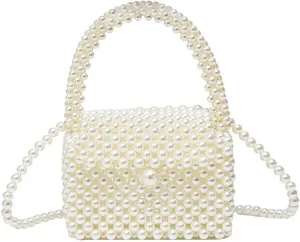 Luxury Pearl Bag Chain Bag Purse Evening Bags, Artificial Pearl Clutch Handmade Bags for Party Wedding Bridal Travel 04