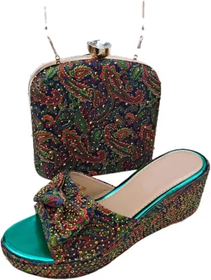 Luxury Women’s Heels and Clutch Set African Wedding Rhinestone Decor Italian Banquet Party Shoes