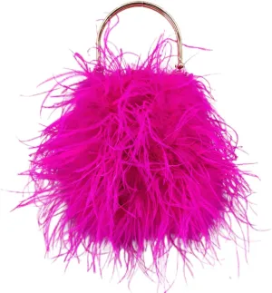 LVCOMEFF Women Evening Purse Ostrich Feather Handbag with Gold Handle Crossbody Bag Cute Luxury for Party Wedding