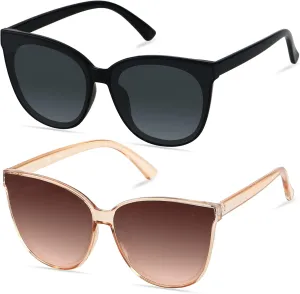 LYZOIT Oversized Cat Eye Sunglasses for Women Big Large Cateye Frame Shades 2 Pack Fashion Vintage Sun glasses