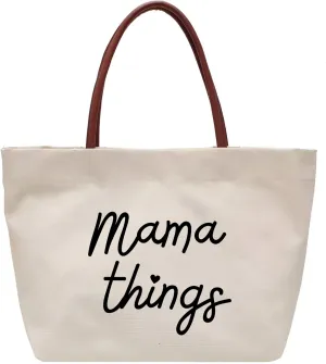 Mama Things Mom Mama Bag Gifts Momlife Tote for Hospital,Essentials Shopping, Beach, Travel