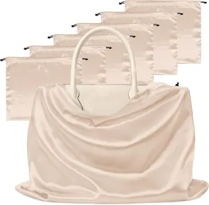 Manyshofu 7 Pack Satin Dust Bags for Handbags Storage, Silky Shoe Bag Beige Drawstring Bags for Shoes & Purses - Silk Dust Cover Bag Dustproof Bags Protector Travel Storage Pouch(23.6 x 19.6)