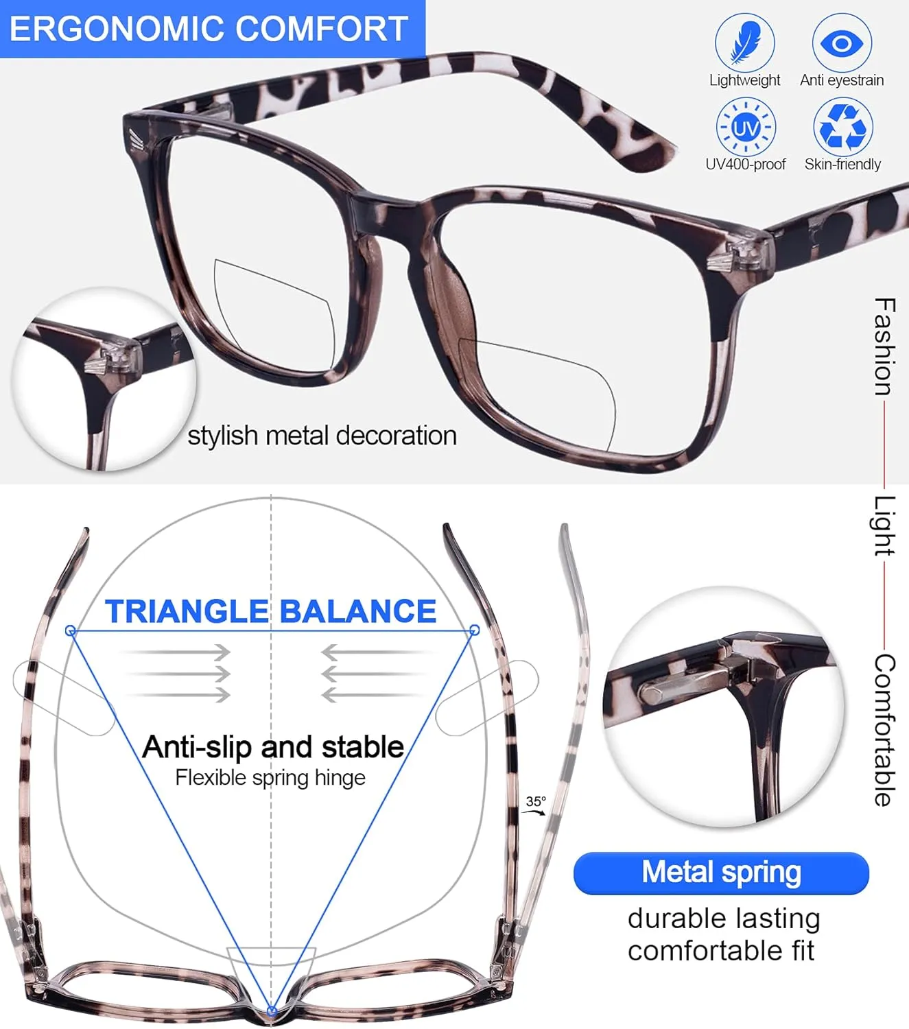 MARE AZZURO Bifocal Reading Glasses Women Blue Light Blocking Outdoor Readers 1.0 1.25 1.5 1.75 2.0 2.25 2.5 2.75 3.0 3.5