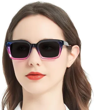 MARE AZZURO Bifocal Sunglasses Women Outdoor Reading Glasses Square Reader Sunglasses 1.00 1.50 2.00 2.50 3.00 3.50 4.00 (Purple, 1.0)