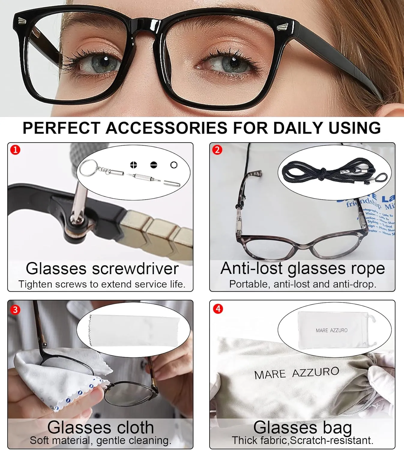 MARE AZZURO Blue Light Blocking Glasses Women, Ladies Computer Gaming Glasses for Anti Eye Strain, Glare, UV400