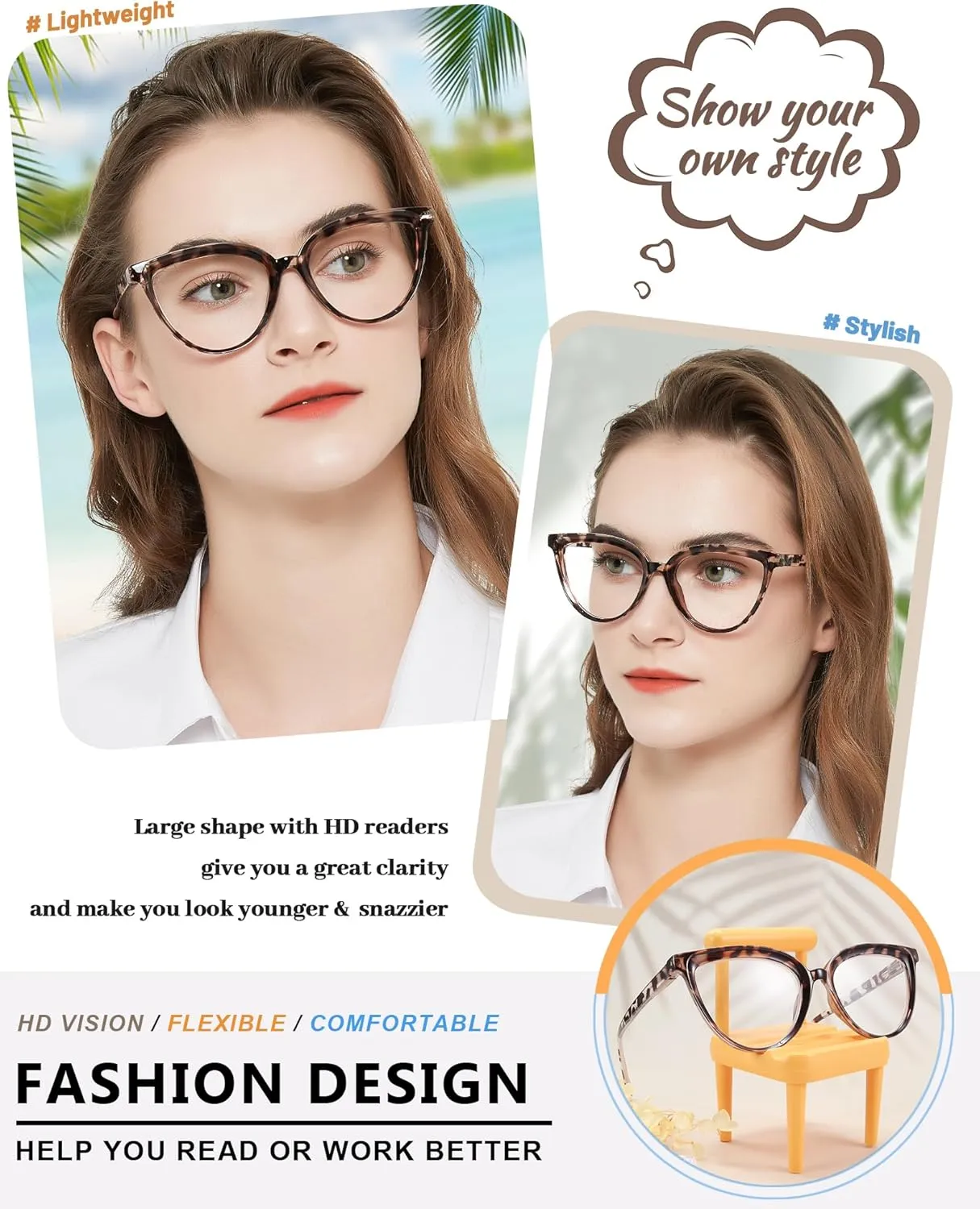 MARE AZZURO Large Reading Glasses Women Large Cat Eye Readers 1.0 1.25 1.5 1.75 2.0 2.25 2.5 2.75 3.0 3.5 4.0 5.0 6.0