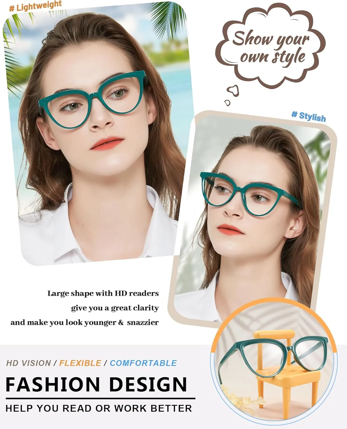 MARE AZZURO Large Reading Glasses Women Large Cat Eye Readers 1.0 1.25 1.5 1.75 2.0 2.25 2.5 2.75 3.0 3.5 4.0 5.0 6.0