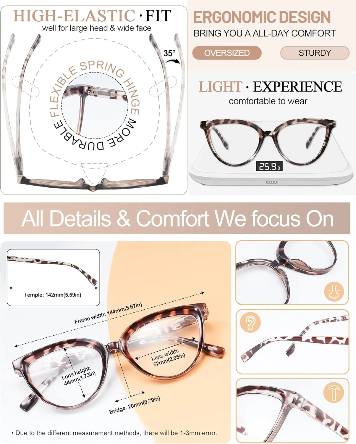 MARE AZZURO Large Reading Glasses Women Large Cat Eye Readers 1.0 1.25 1.5 1.75 2.0 2.25 2.5 2.75 3.0 3.5 4.0 5.0 6.0