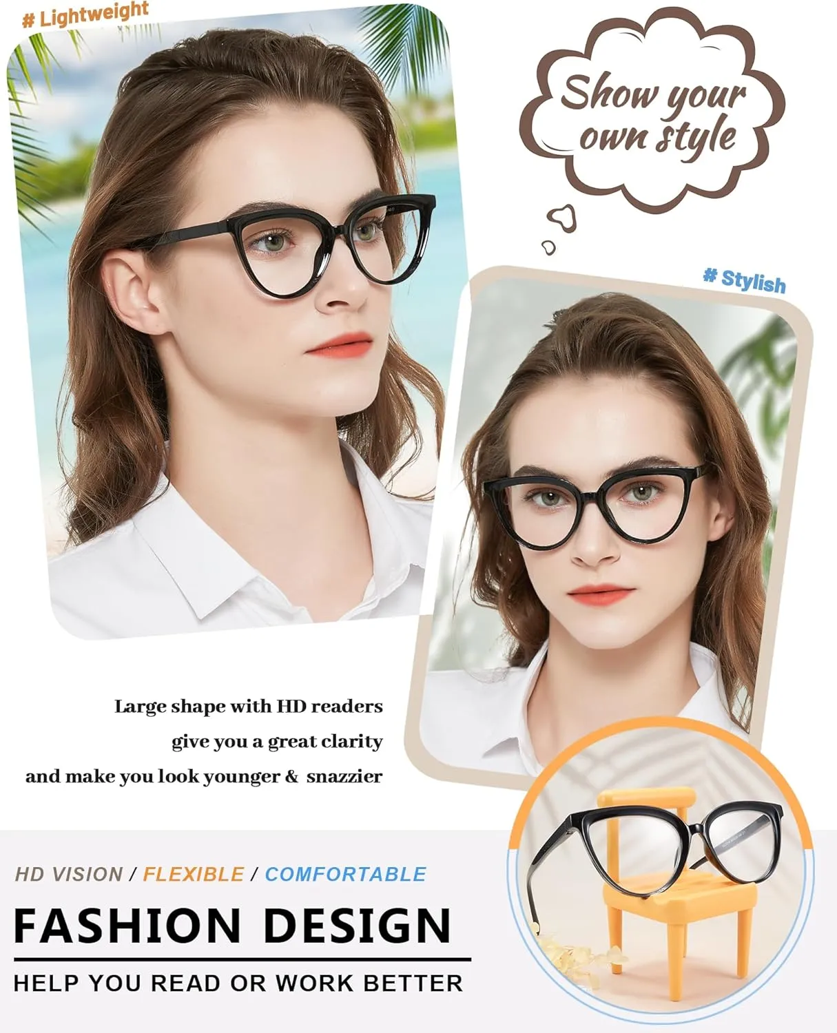 MARE AZZURO Large Reading Glasses Women Large Cat Eye Readers 1.0 1.25 1.5 1.75 2.0 2.25 2.5 2.75 3.0 3.5 4.0 5.0 6.0
