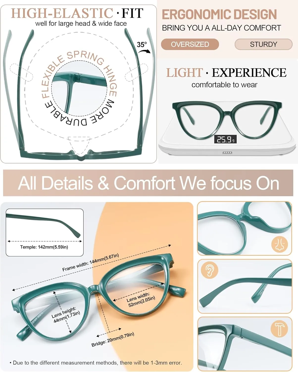 MARE AZZURO Large Reading Glasses Women Large Cat Eye Readers 1.0 1.25 1.5 1.75 2.0 2.25 2.5 2.75 3.0 3.5 4.0 5.0 6.0