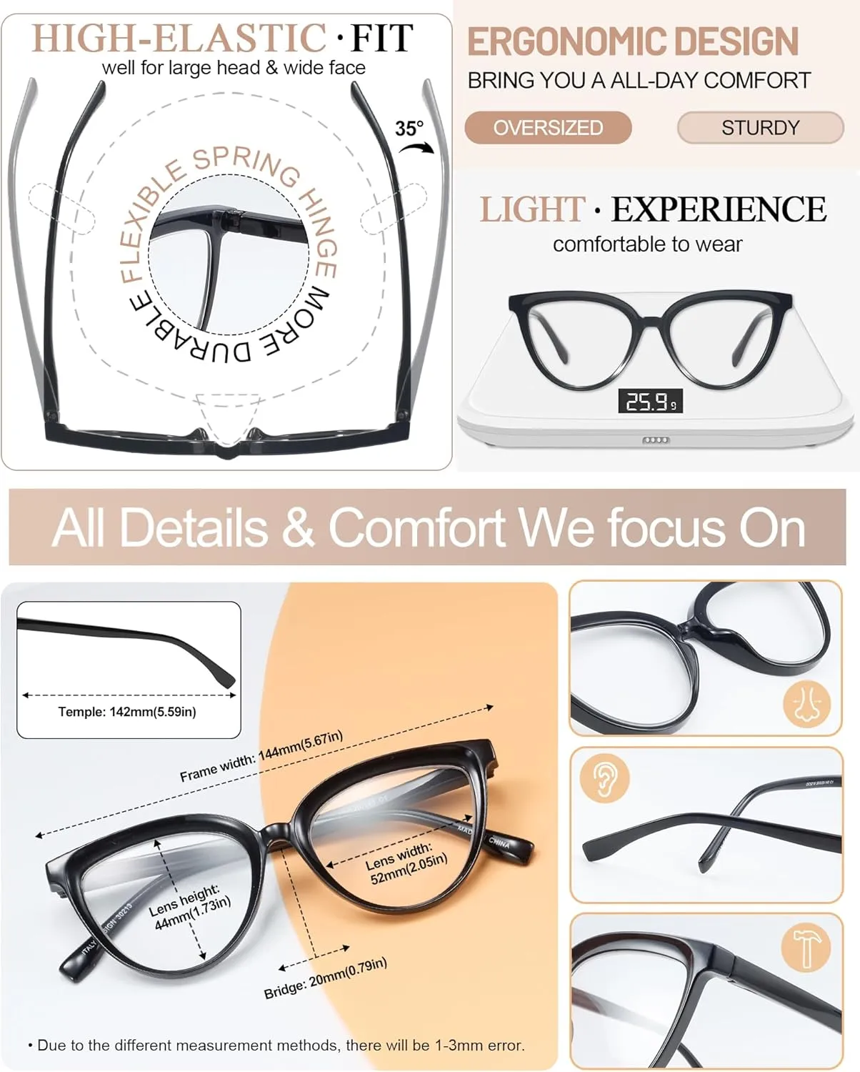 MARE AZZURO Large Reading Glasses Women Large Cat Eye Readers 1.0 1.25 1.5 1.75 2.0 2.25 2.5 2.75 3.0 3.5 4.0 5.0 6.0