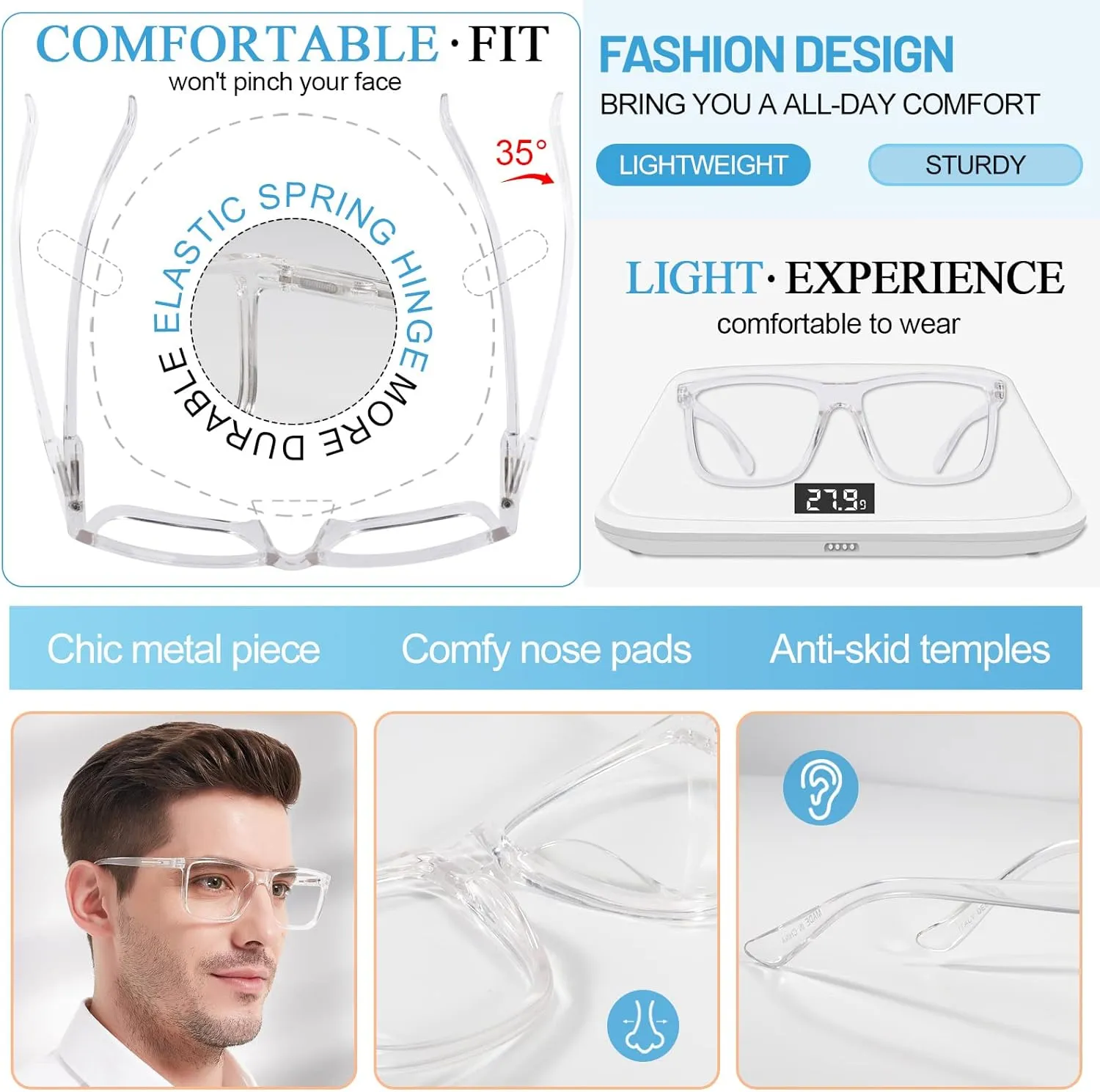 MARE AZZURO Oversized Bifocal Reading Glasses Men Blue Light Blocking Readers 1.0 1.25 1.5 1.75 2.0 2.25 2.5 2.75 3.0 3.5