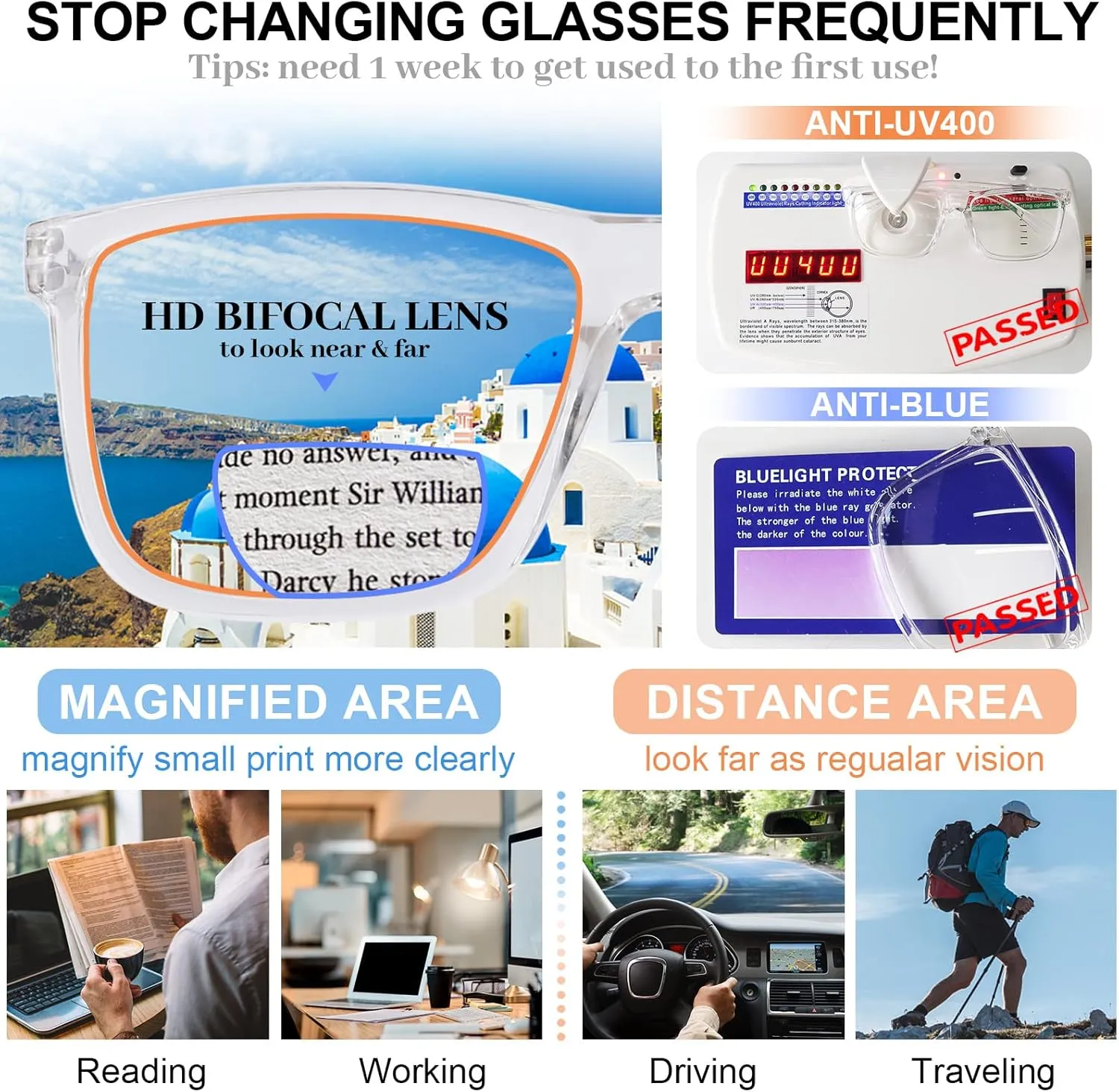 MARE AZZURO Oversized Bifocal Reading Glasses Men Blue Light Blocking Readers 1.0 1.25 1.5 1.75 2.0 2.25 2.5 2.75 3.0 3.5