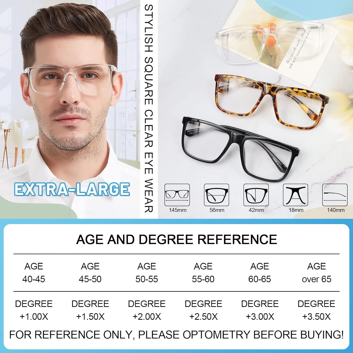 MARE AZZURO Oversized Bifocal Reading Glasses Men Blue Light Blocking Readers 1.0 1.25 1.5 1.75 2.0 2.25 2.5 2.75 3.0 3.5