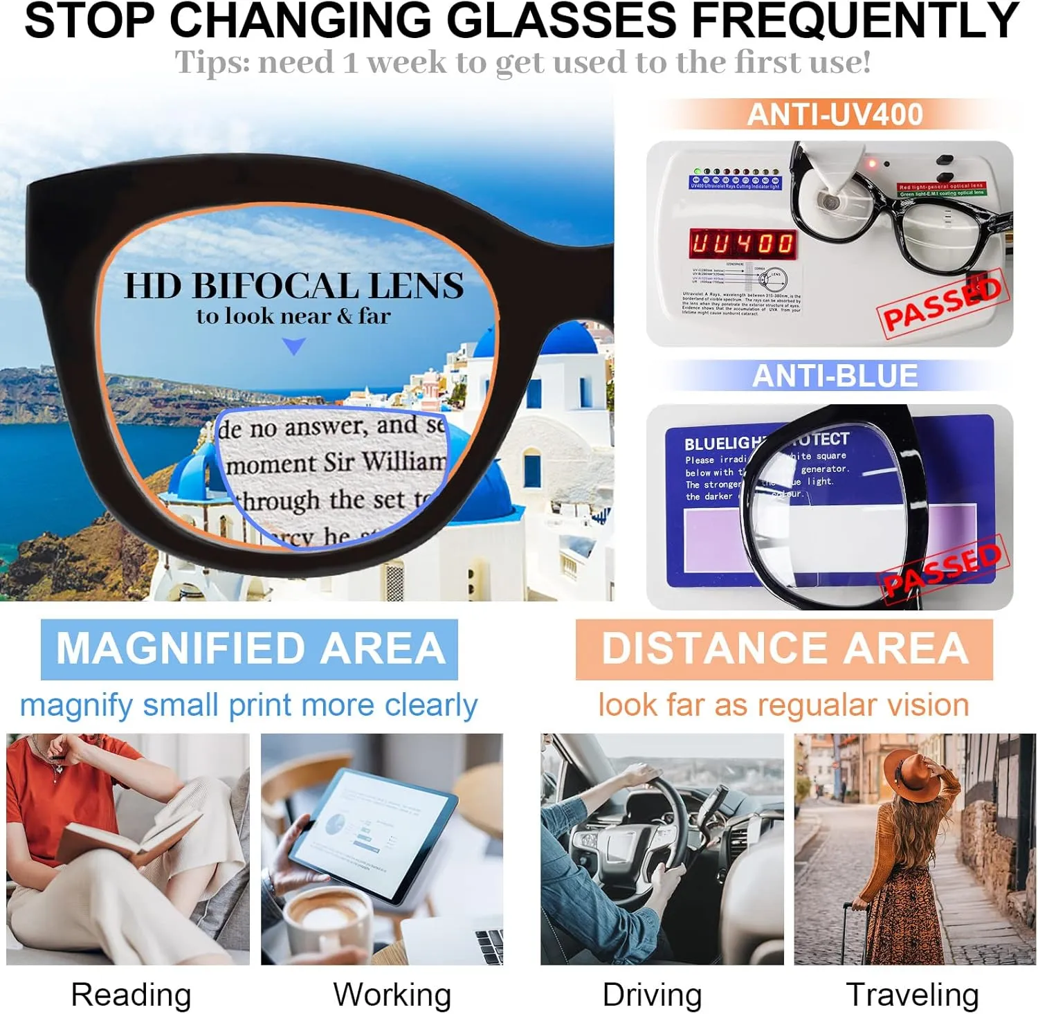 MARE AZZURO Oversized Bifocal Reading Glasses Women Blue Light Blocking Readers 1.0 1.25 1.5 1.75 2.0 2.25 2.5 2.75 3.0 3.5
