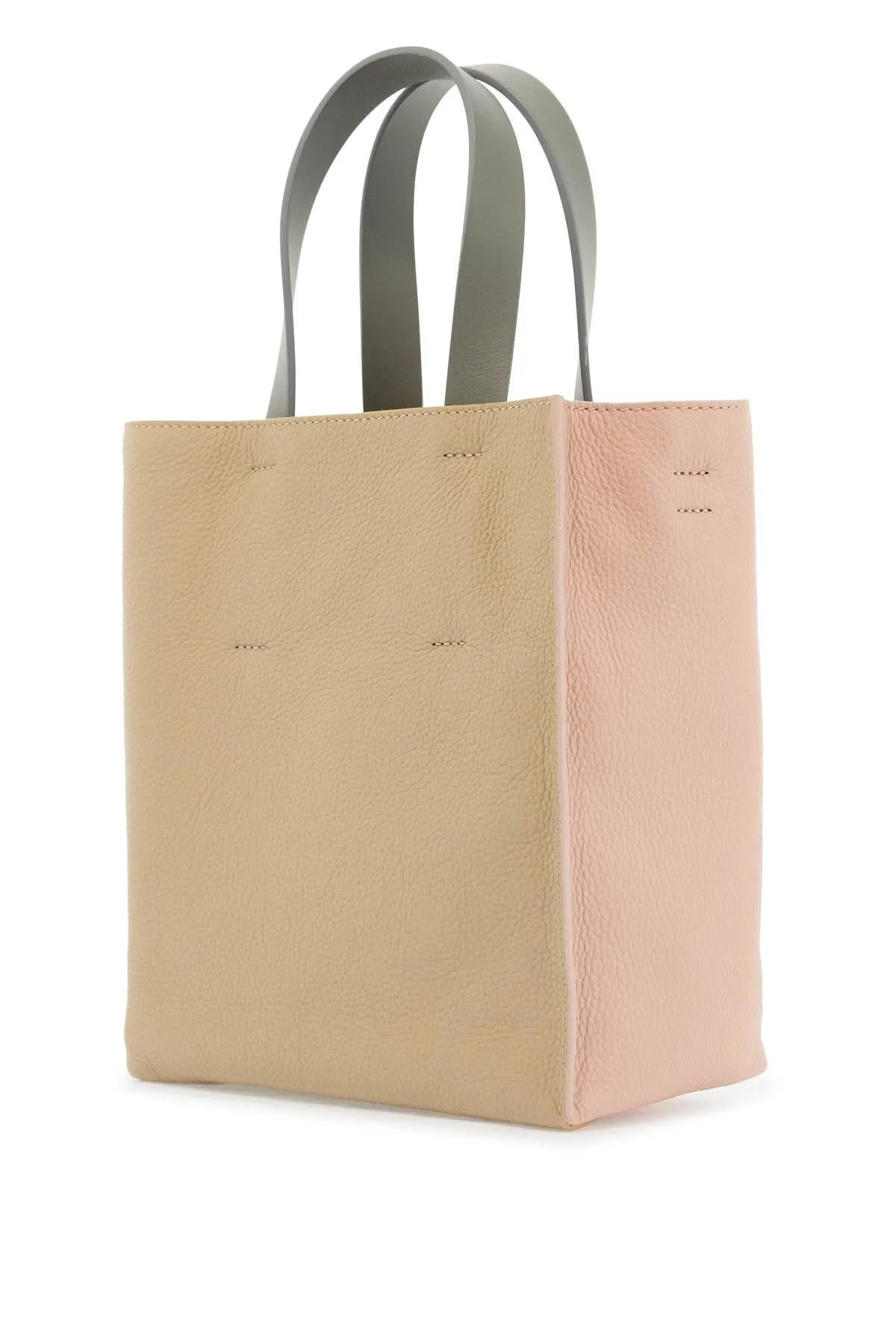 Marni And Calfskin Shopping Bag With Pink Beige Gray Handles
