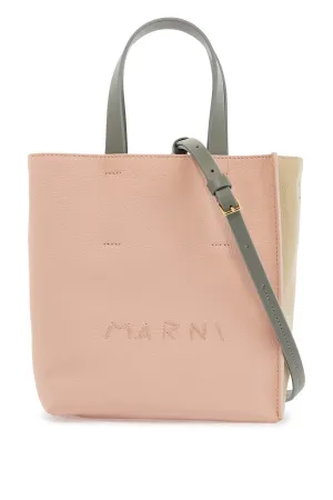 Marni And Calfskin Shopping Bag With Pink Beige Gray Handles