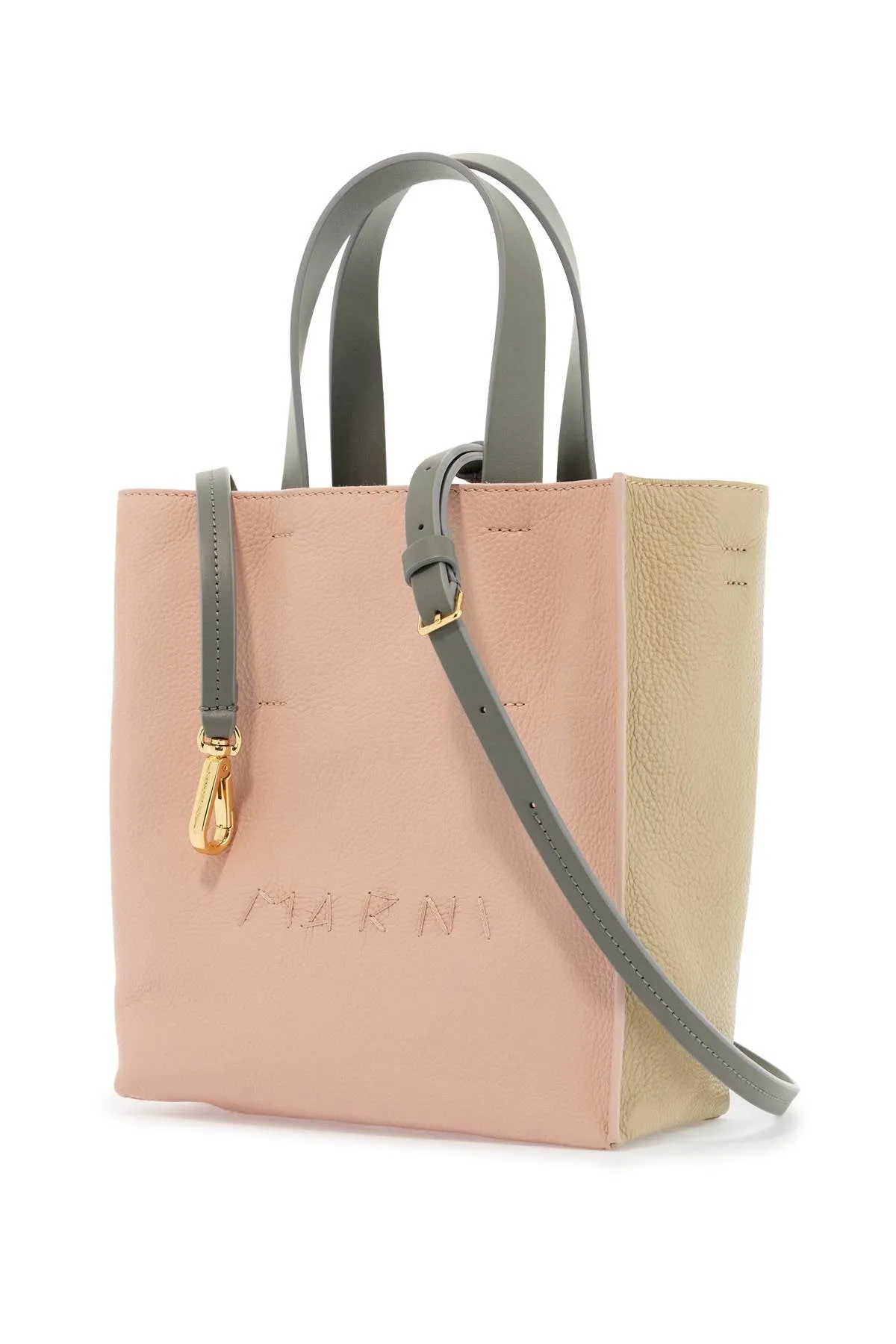 Marni And Calfskin Shopping Bag With Pink Beige Gray Handles