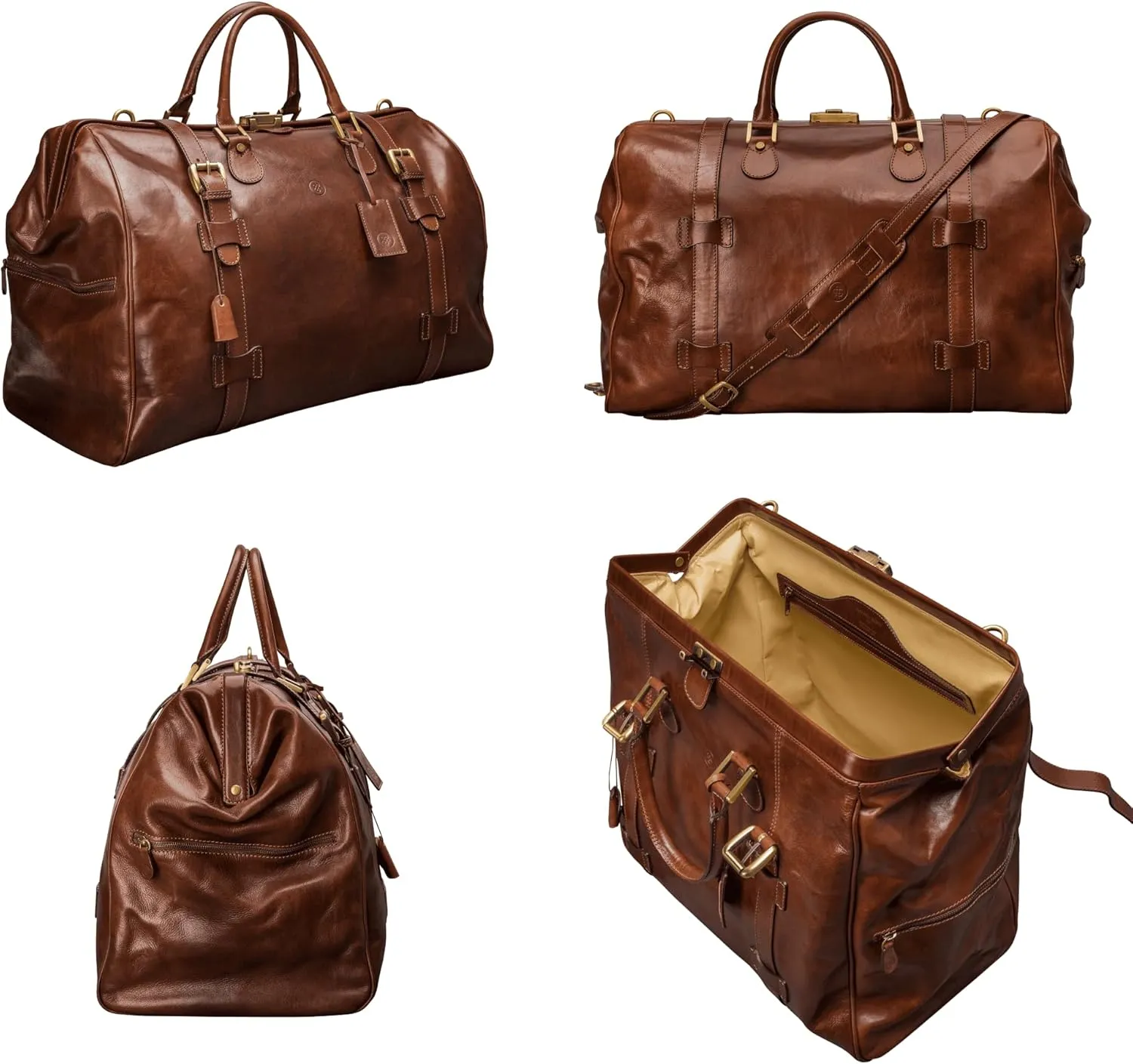 Maxwell Scott - Mens Luxury Leather Large Gladstone Duffle Bag for Luxury Travelling - The Gassano Large Chestnut Tan