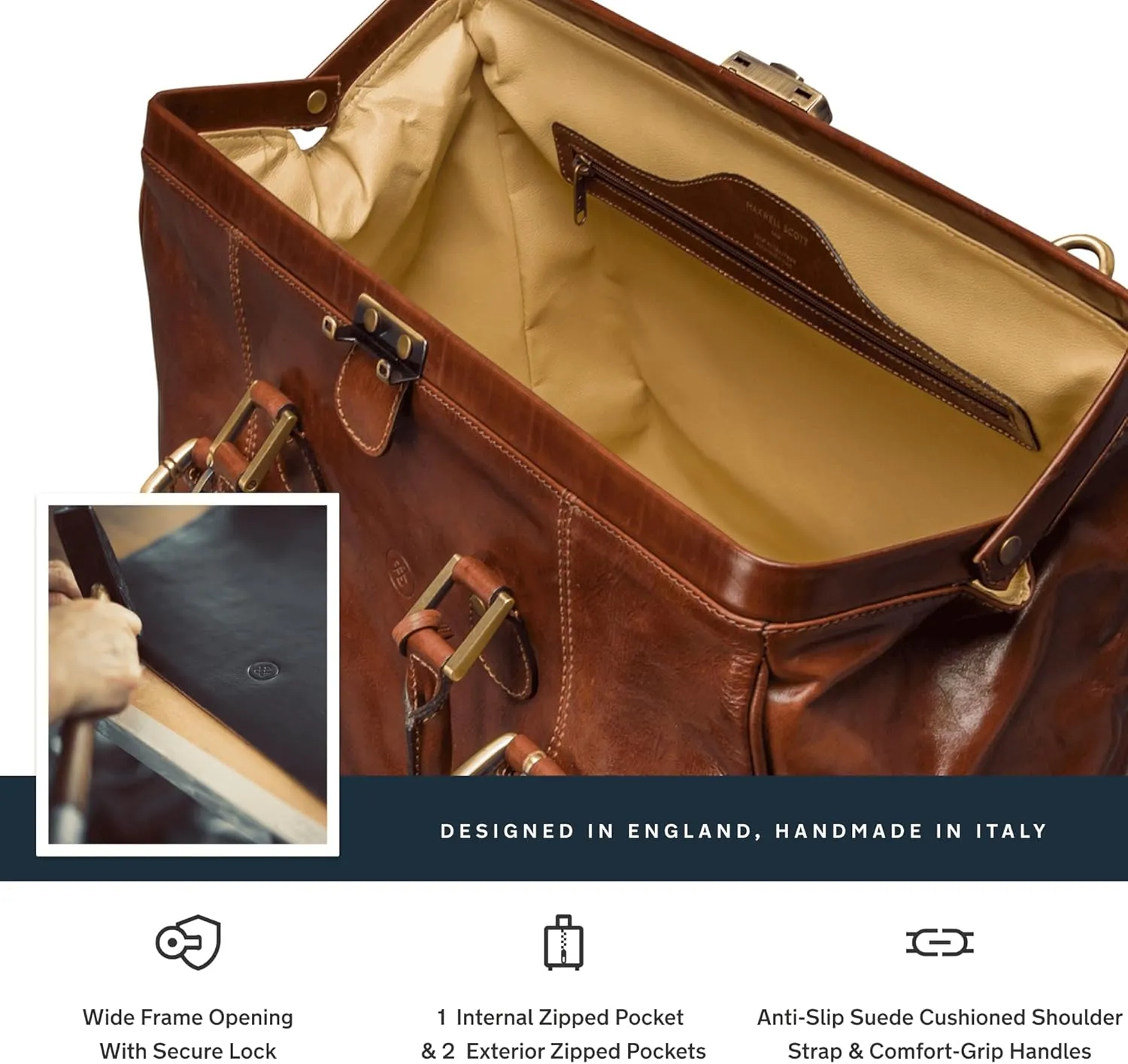 Maxwell Scott - Mens Luxury Leather Large Gladstone Duffle Bag for Luxury Travelling - The Gassano Large Chestnut Tan