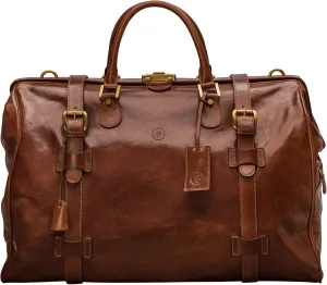Maxwell Scott - Mens Luxury Leather Large Gladstone Duffle Bag for Luxury Travelling - The Gassano Large Chestnut Tan