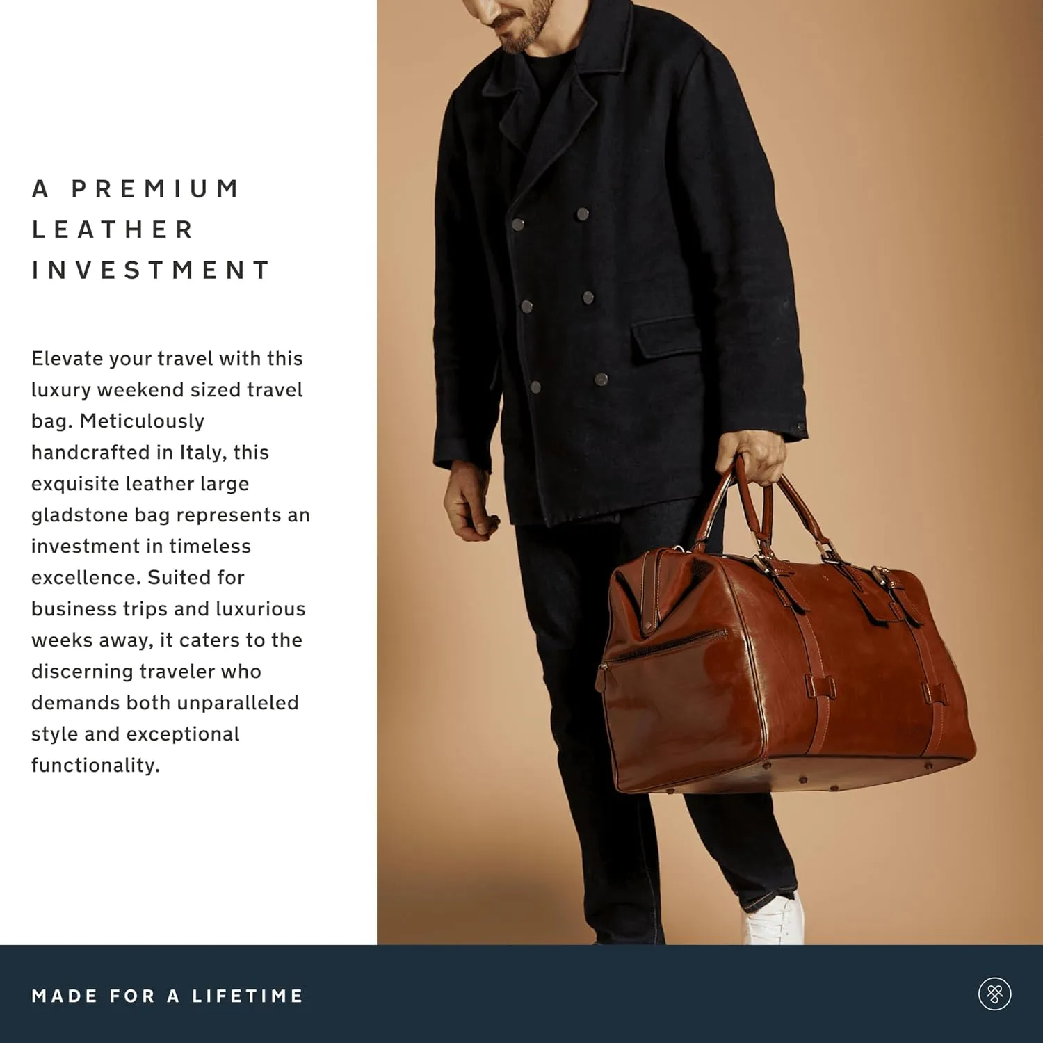 Maxwell Scott - Mens Luxury Leather Large Gladstone Duffle Bag for Luxury Travelling - The Gassano Large Chestnut Tan