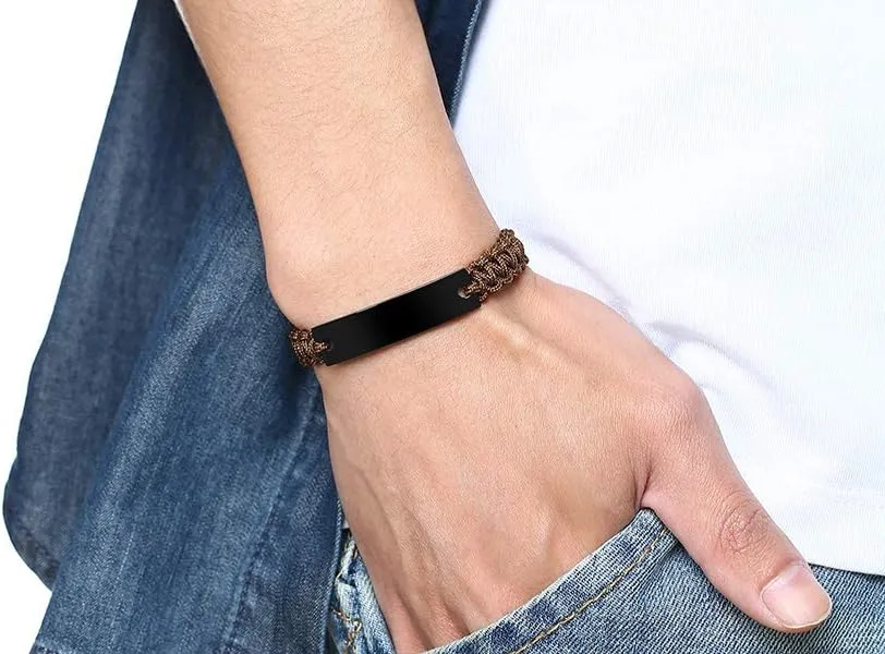 MEALGUET Personalized ID Couple Bracelets Custom Engraving Handmade Braided Rope Wrist Bangle for Men Women Friendship, Adjustable,Customized Bracelet Gift for Men Husband