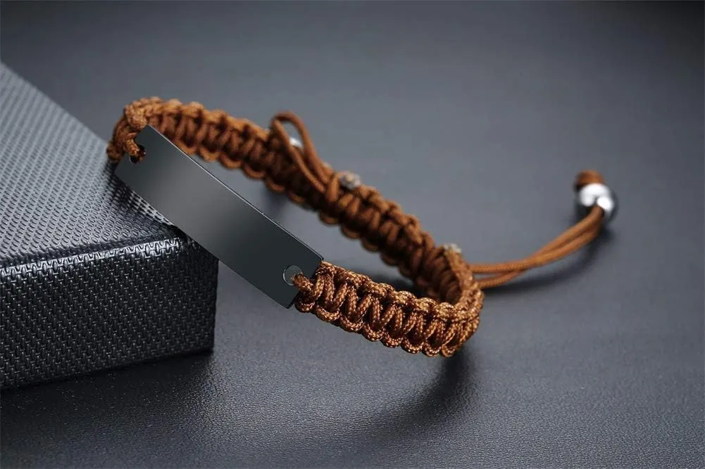 MEALGUET Personalized ID Couple Bracelets Custom Engraving Handmade Braided Rope Wrist Bangle for Men Women Friendship, Adjustable,Customized Bracelet Gift for Men Husband