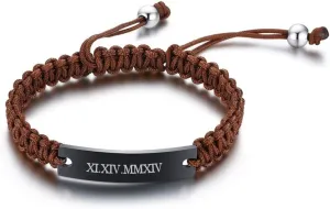 MEALGUET Personalized ID Couple Bracelets Custom Engraving Handmade Braided Rope Wrist Bangle for Men Women Friendship, Adjustable,Customized Bracelet Gift for Men Husband